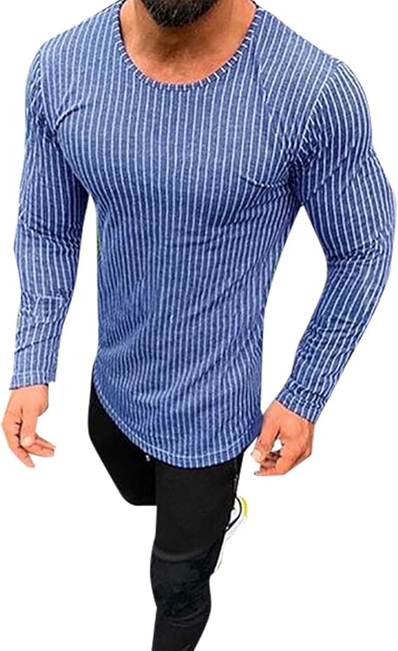 Men's Round Neck Casual Pullover Stripe Printing Long Sleeve Pullover