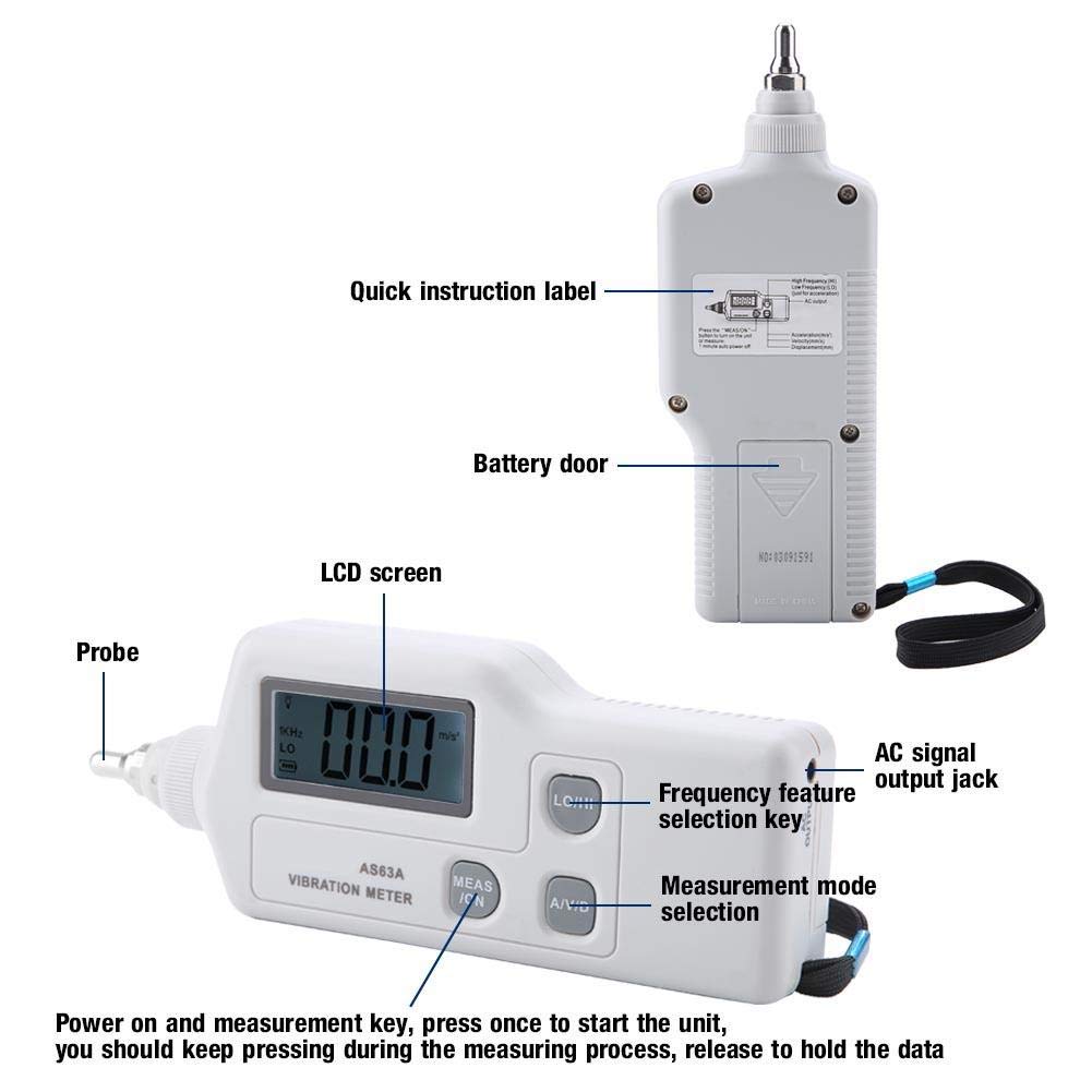 Vibration Meter, AS63A LCD Display Digital Precision Vibrometer