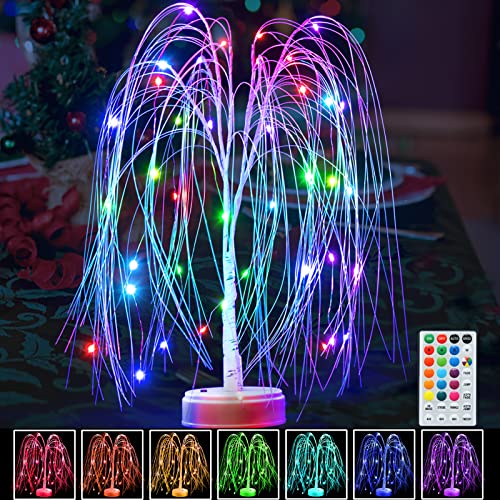 Lighted Willow Tree for Table Decor, 22In Prelit White Tree with Color Changing Fairy Lights