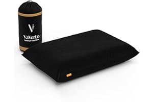 Vaverto Black Travel and Camping Pillow - Compressible Medium Firm Memory Foam, Viscose Made from Bamboo Cover, Machine Washable, Ideal for Backpacking, Airplane, Car Travel