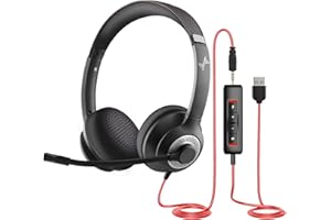 JIAMQISHI USB Headset with Mic for PC, On-Ear Computer Laptop Headphones with Noise Cancelling Microphone in-line Control for