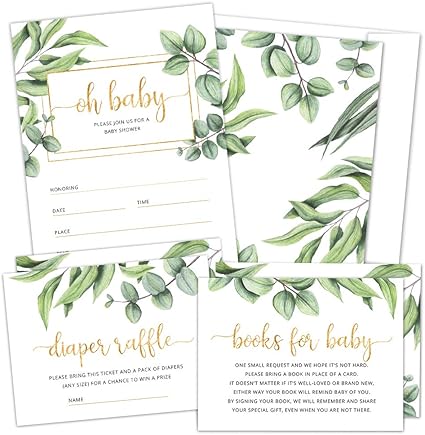 images Gender Reveal Diaper Party Invitations set of 25 greenery gold baby shower invitations diaper raffle tickets baby shower book request cards with envelopes jungle safari boho luau