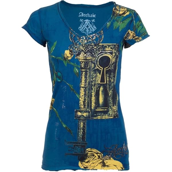 Archaic By Affliction Maglietta Da Donna Tainted Lover, Girocollo, Stampa Su Tutta La Cintura, Cotone Morbido