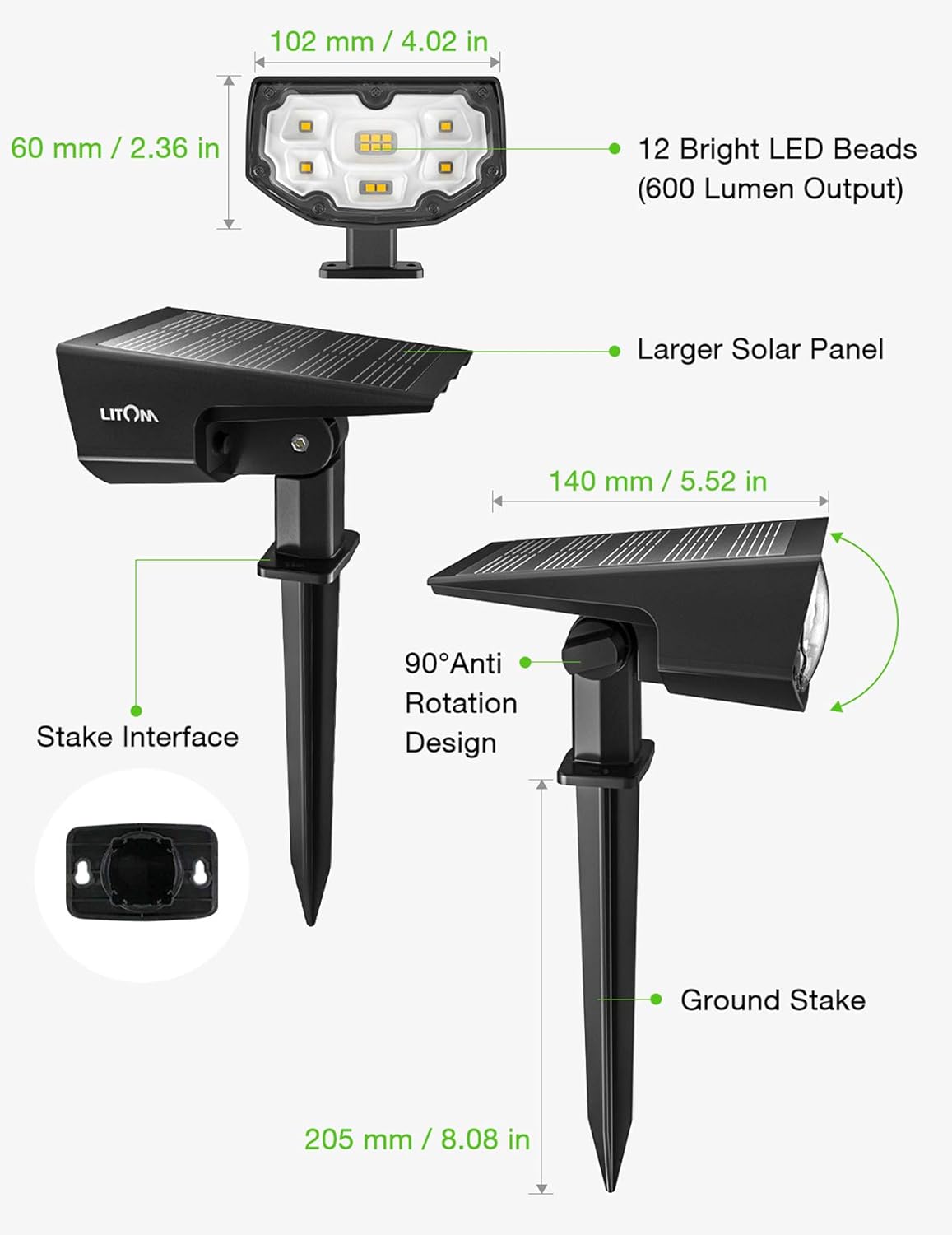 LITOM 12 LEDs Solar Landscape Spotlights, IP67 Waterproof Solar Powered Wall Lights 2-in-1 Wireless Outdoor Solar Landscaping Light for Yard Garden Driveway Porch Walkway Pool Patio 6 Pack Warm White: Home Improvement