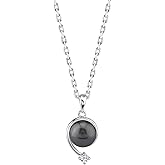 The Pearl Source 8-9mm Genuine Black Tahitian Cultured Pearl & Cubic Zirconia Shooting Star Earrings & Pendant Necklace Set for Women