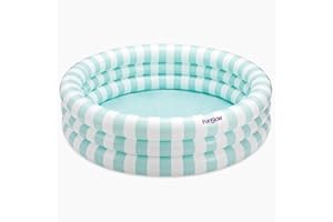 Maccabi Art Pastel Stripe Inflatable Pool – 5.5ft Round Blow Up Pool for Adults with AirFlate Tool, Repair Patch & Drain Plug – DuraSeam Leak Protection – Dewdrop Blue & Puffy Cloud