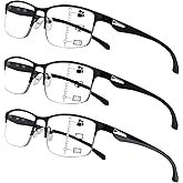 CLASAGA Progressive Multifocus Reading Glasses for Men,Lightweight Metal Half Frame Blue Light Blocking Computer Readers