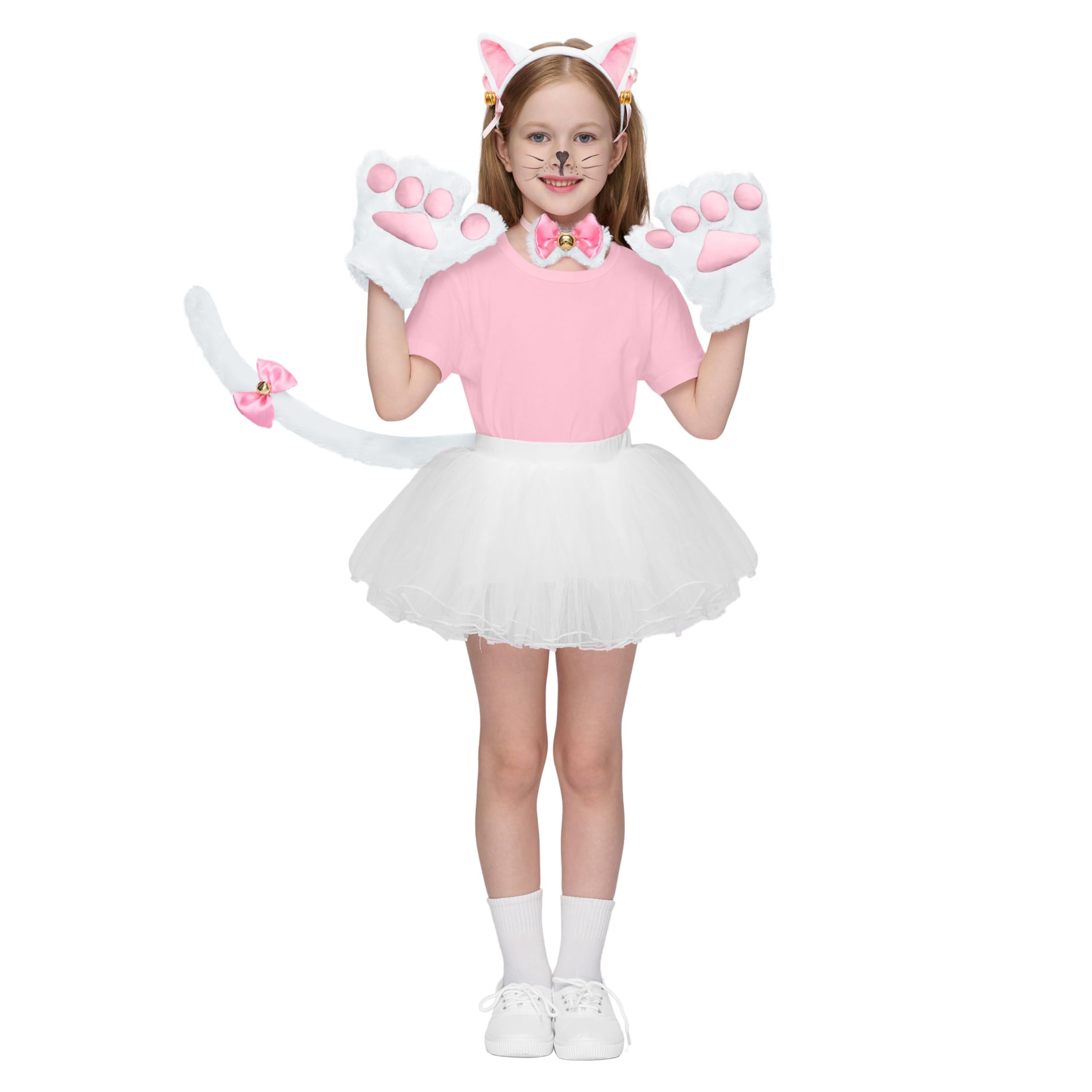 Spooktacular Creations 5 Pc Kitty Cat Halloween Costume Accessory Set with Headband for Aldult Kids for Dress Up Party