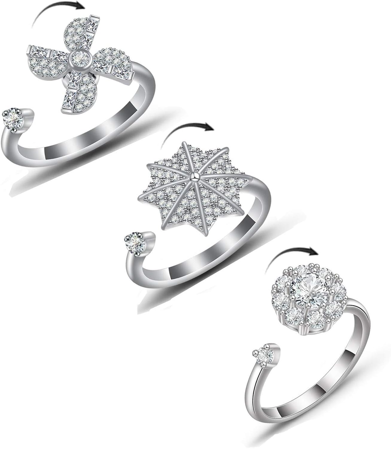 fidget ring, anxiety ring 3 Pcs Spinner Rings for Women Cubic Zirconia