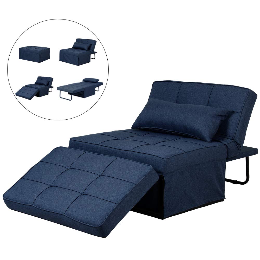 (incomplete box 1 of 3) Diophros Folding Ottoman Sleeper Guest Bed, 4 in 1 Multi-Function Adjustable Ottoman Bed Bench Guest Sofa Chair (Navy Blue)