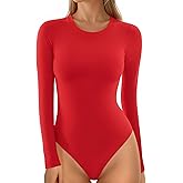 MANGOPOP Women's Crew Neck Short Sleeve Bodysuit Long Sleeve Body Suit T Shirts Basic Slim Fitted Tops
