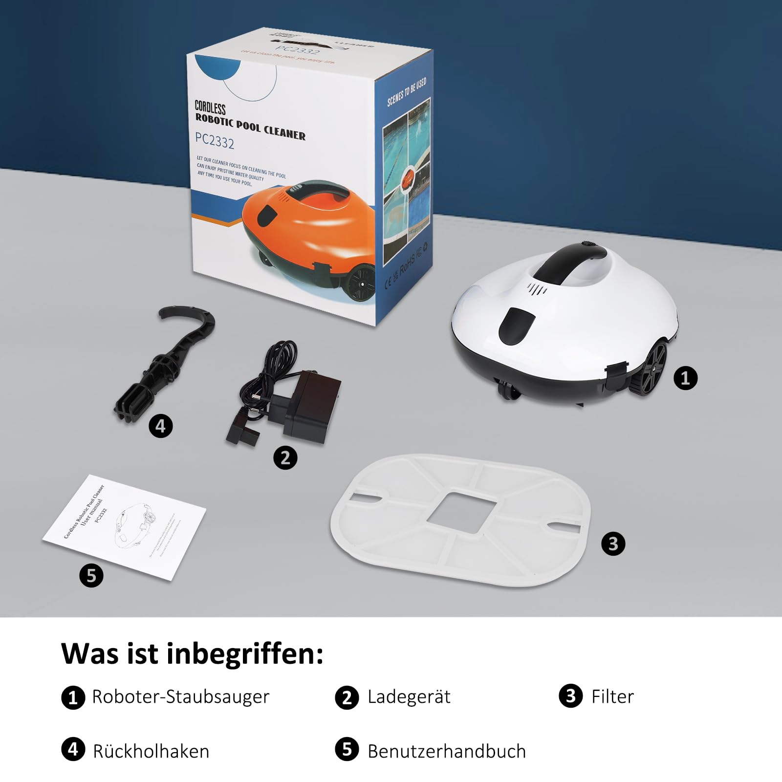 COOLWEST Poolroboter Akku, 130 Minuten Reinigungszeit, Pool Roboter Kabellos, Automatische Poolreiniger mit Selbsteinparkfunktion, Pool Saugroboter für Rundpool und Aufstellpool 9