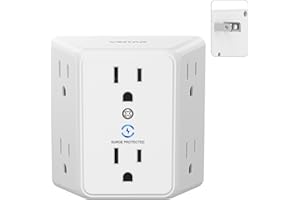 VINTAR 2 Prong to 3 Prong Outlet Adapter, 3 Sided 6 Outlet Widely Spaced Extender, Polarized Plug, 2 Prong Power Strip, 900J Wall Charger Surge Protector, Mountable Wall Tap for Non Grounded Outlets