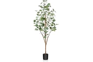 OAKRED Artificial Eucalyptus Tree 4ft, Tall Fake Tree with Natural Wood Trunk and Realistic Silver Dollar Leaves, Silk Faux E
