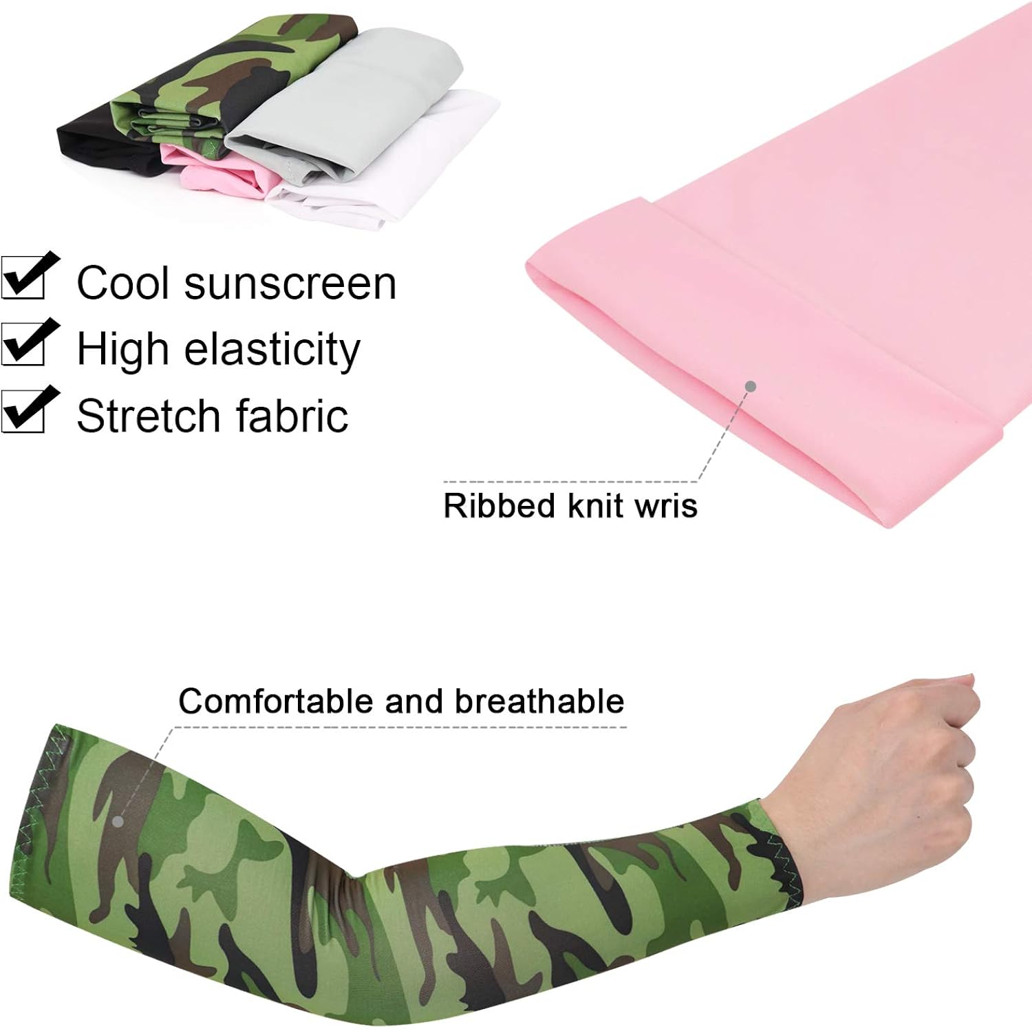 UV Sun Protection Cooling Sleeves Arm Sleeves for Men or Women Cycling Volleyball Baseball Basketball Golf Running Football 5 Pairs: Clothing