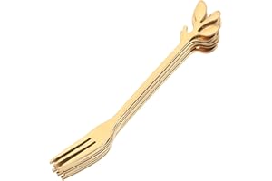 CATIEBYE 10pcs Golden Leaf Forks Stainless Steel Small Forks for Pasta and Dessert for Charcuterie Boards and