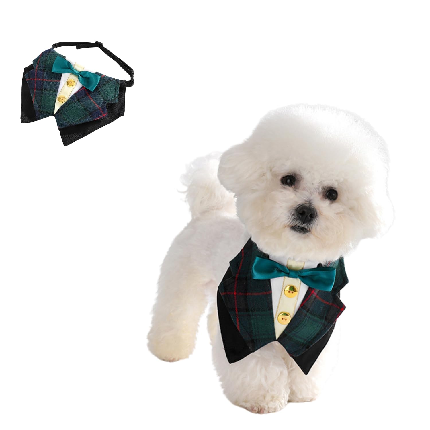Small Dog Tuxedo Bandana,Formal Dog Wedding Bib Kerchief Adjustable Dog Valentines Bowtie Scarf Party Tux for Cat Puppy Small Dog_L(Green)
