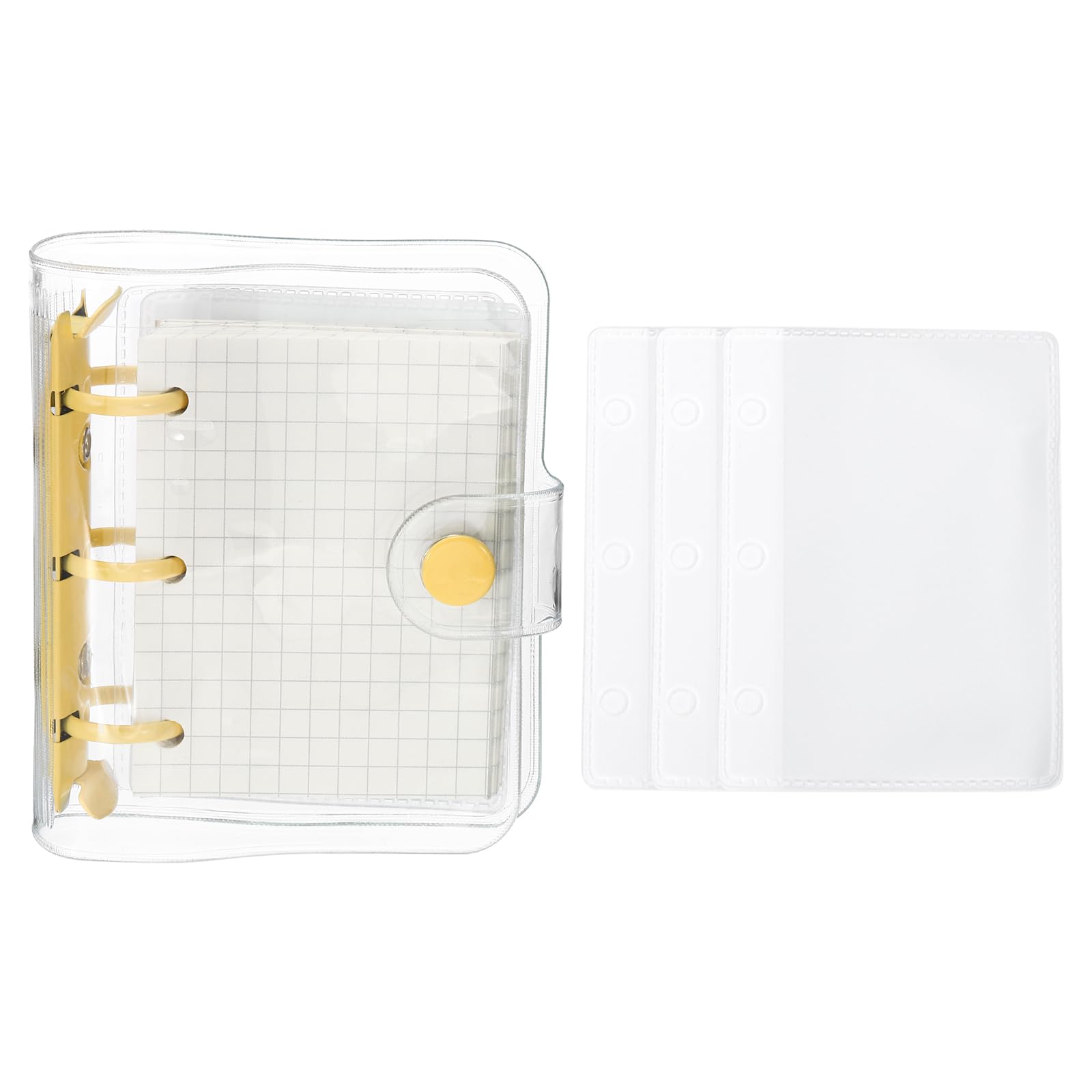 PATIKIL Clear 3 Ring Binder Cover, PVC Notebook Binder Mini Refillable Loose Leaf Folder Planner with 80 Sheets Paper, Yellow