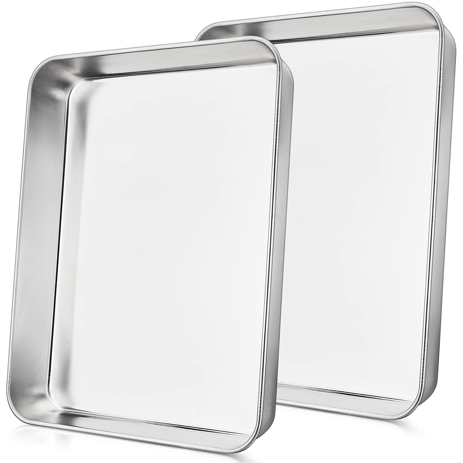 Joyfair Baking Tray Set of 2, Stainless Steel Baking Sheet Pans, Deep Cake Tins/Rectangle Bakeware for Cake/Brownie/Lasagna/Casserole, 26x20x5cm, Heavy Duty, Matte Finish& Dishwasher Safe