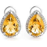 7.32 CTW 14K Solid White Gold French Clips Earrings Diamond Citrine