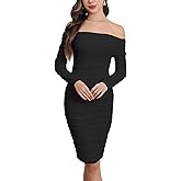 Women's Sexy Off Shoulder Sleeveless Bodycon Ruched Midi Elegant Cocktail Evening Party Night Tube Dresses