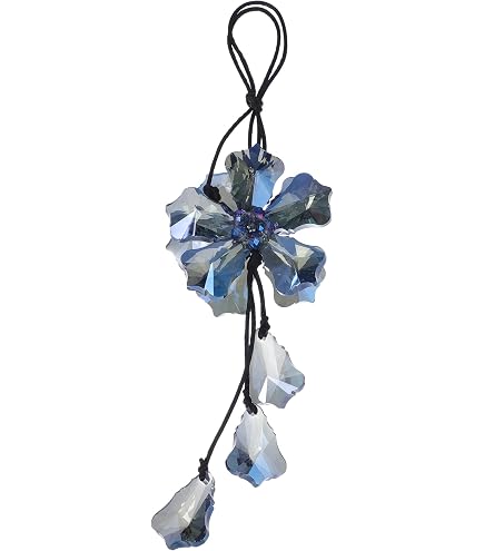 Lily Of The Valley Sun Catcher Car Charm - Blue Glass Rear View Mirror Decor With Crystal Beads