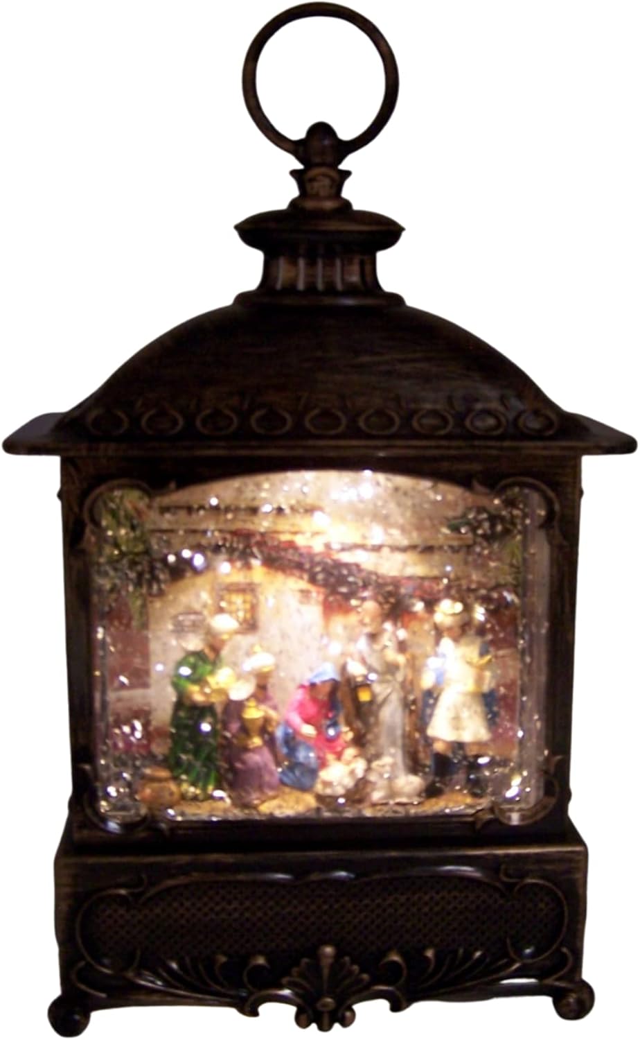 Snow Globes - Lighted Swirling Water Lantern with Nativity Figurine, Freestanding for Shelf, Mantel, Desk, Table, Religious Christmas Décor, Festive Holiday Decoration, 10.6 Inches High