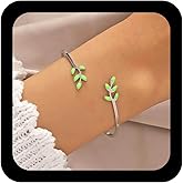 Xduargs Boho Leaf Bangle Bracelet Open Leaf Cuff Bracelets Silver Leaves Bangle Cuff Bracelets Vintage Olive Leave Cuff Bracelet for Women