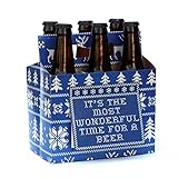 BEER GIFTS - Funny White Elephant Gifts for Men! 6Pack Beer Greeting Cards (Set of 4) in Christmas Sweater Design - Great for Secret Santa, Yankee Swap, Christmas Gift Boxes or Baskets, Beer Holders