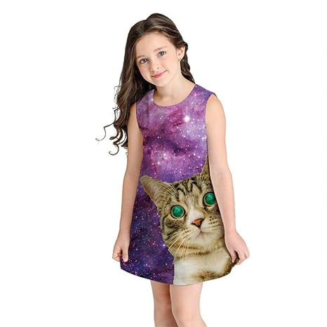 JUTOO Teen Girl Kid Dress Sleeveless 3D Cartoon Print Cartoon Freizeitkleidung 7-10 Jahre
