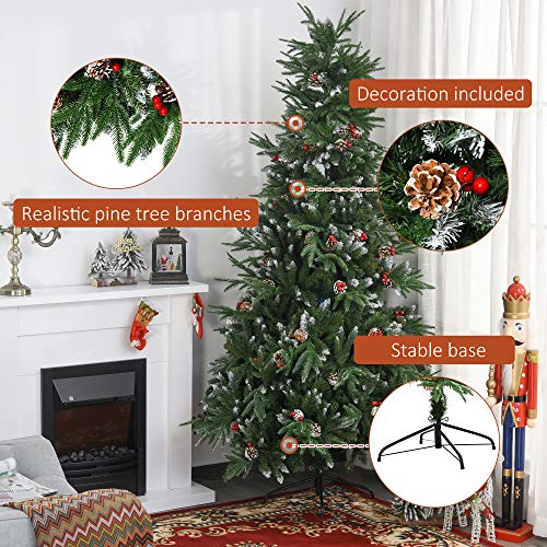 7ft Christmas Tree Unlit Artificial Pine with Pinecones, Red Berries, and Removable
