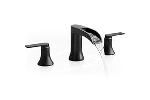 HOIGY Solid Brass Waterfall Bathtub Faucets Set, 3 Hole Matte Black Tub Faucet 2 Handle, High Flow Roman Tub Faucets Widespread 6-16 Inch Deck Mount