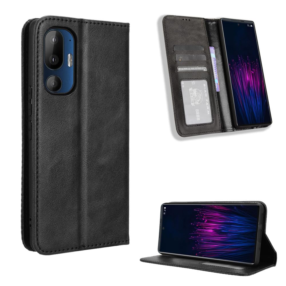 COMAKU Compatible with HTC U24 Pro Case Leather - Flip Cover Protection magnetic Phone Case wallet with Card Holder - Black