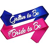 HUBEISIYU 2pcs Bride to Be and Groom to Be Sash, Bridal Shower Sashes Bachelor Decorations Just Married Gift Engaged Decor Engagement Accessories Bachelorette Party Supplies, Hot Pink+Royal Blue