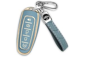 QBUC for Ford 360°Protector TPU Key fob Cover with Keychain Compatible with Ford C-Max Edge Escape Expedition Explorer Flex Focus Taurus Lincoln MKS MKT MKX Navigator Accessories (Blue)
