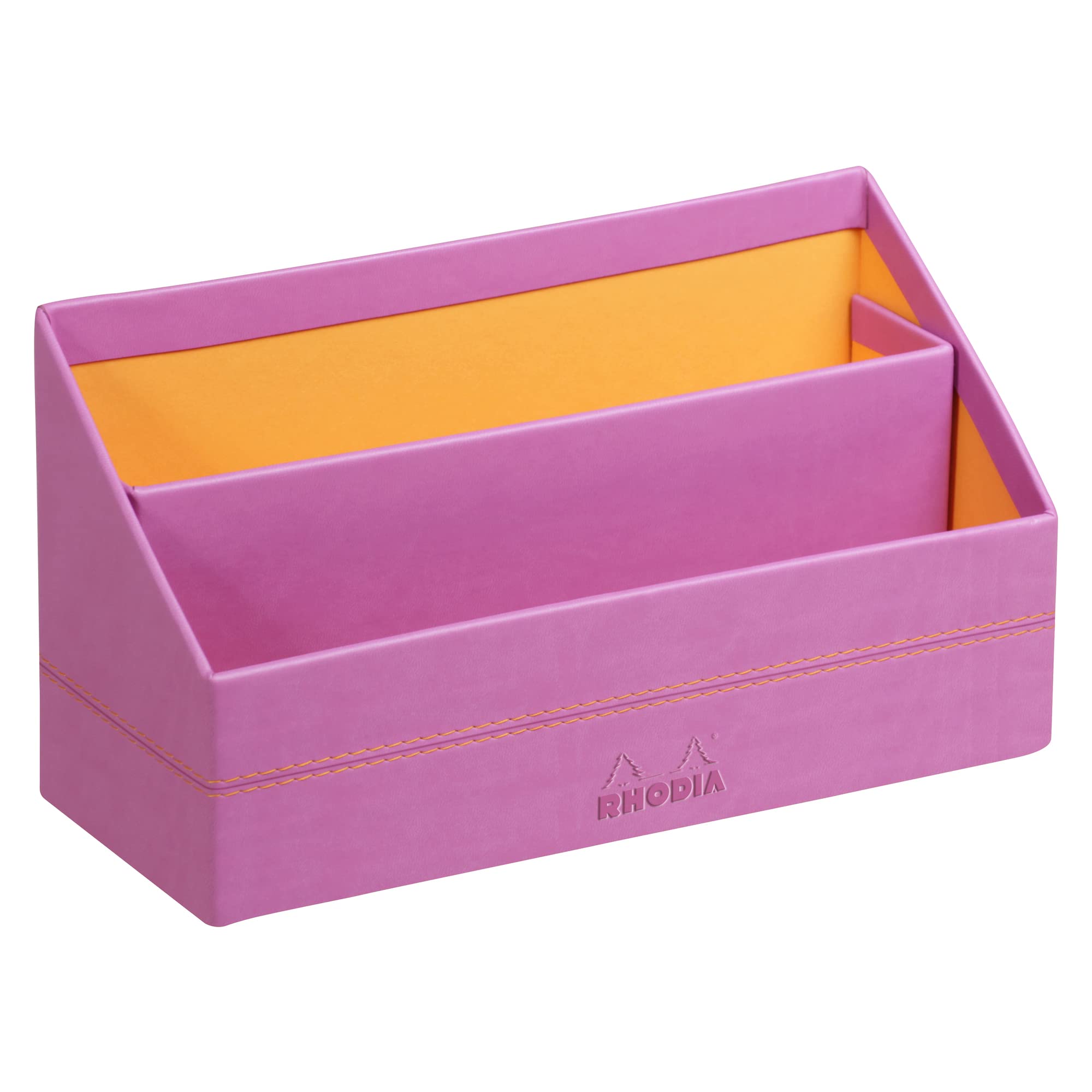 RHODIA 318941C - Lilac Mail Holder - 25x10x14 cm - Orange Saddle Stitching - Faux Leather Exterior - Rhodiarama Home Office Collection - Office Organization & Designer Storage