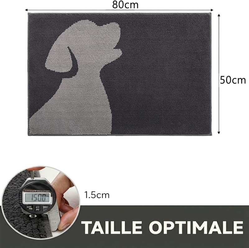 50×80cm Paillasson Intérieur Antidérapant et Absorbant – Tapis Microfibre Lavable avec Base en Caoutchouc pour Cuisine, Salle de Bain, Entrée et Animaux – Gris Anthracite Chien — photo 2 sur 8