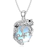 KQF Frog Necklace for Women 925 Sterling Silver Cute Moonstone/Lapis Lazuli/Pink Opal Pendant Necklaces Jewelry Frogs Lover Gift for Women