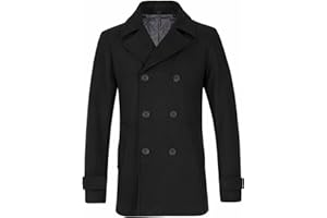 ThCreasa Mens Classic Double Breasted Pea Coat Wool Blend Quilted Lined Notched Collar Overcoat Trench Coat