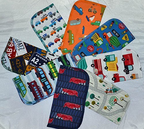 2 Ply Printed Flannel Washable, The Zoom Zoom Set of Napkins 8x8 inches 5 Pack - Little Wipes (R) Flannel