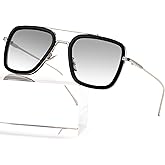 AIEYEZO Tony Stark Sunglasses Vintage Square Metal Frame Eyeglasses for Men Women - Iron Man and Edith Sun Glasses