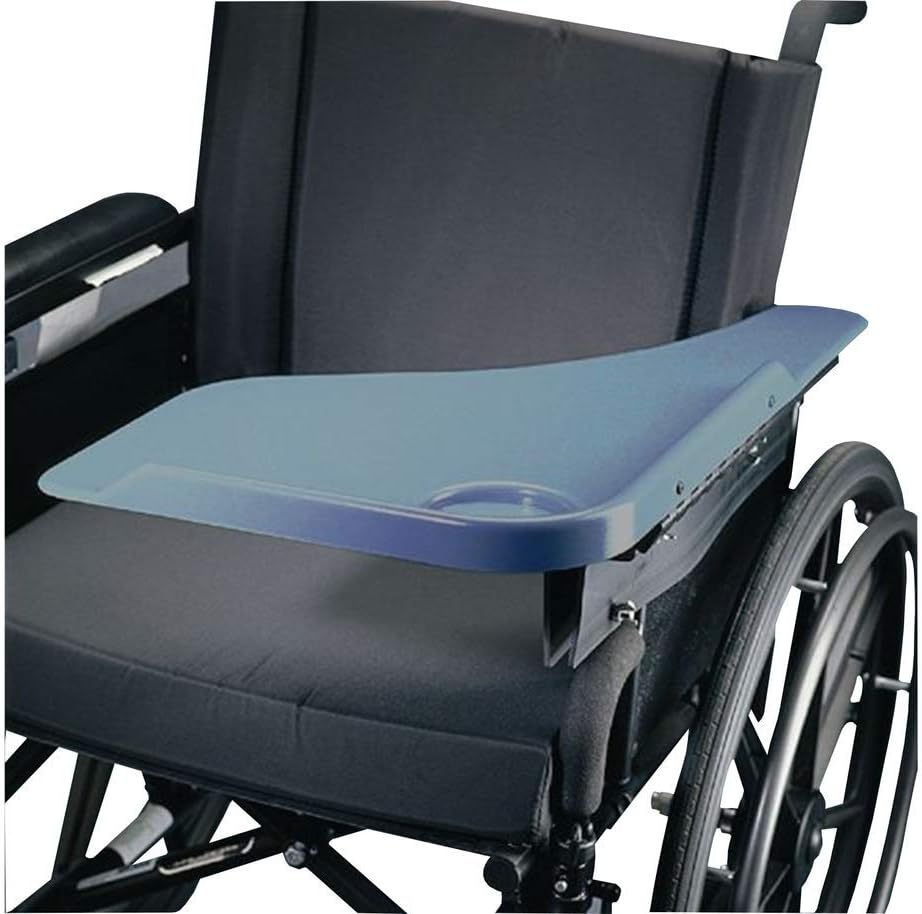 Sammons Preston Flip Away Half Lap Tray, Gray Wheelchair Accessory Fits Right Side, Removable Tray Attaches to Most Wheel Chair Arms, Plastic Lap Desk Includes Ridge and Cup Indent