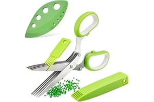 3PCS Gourmet Herb Scissors Set - Stainless Steel 5-Blade Multi-Purpose Kitchen Scissors with Safety Cover and Cleaning Comb -