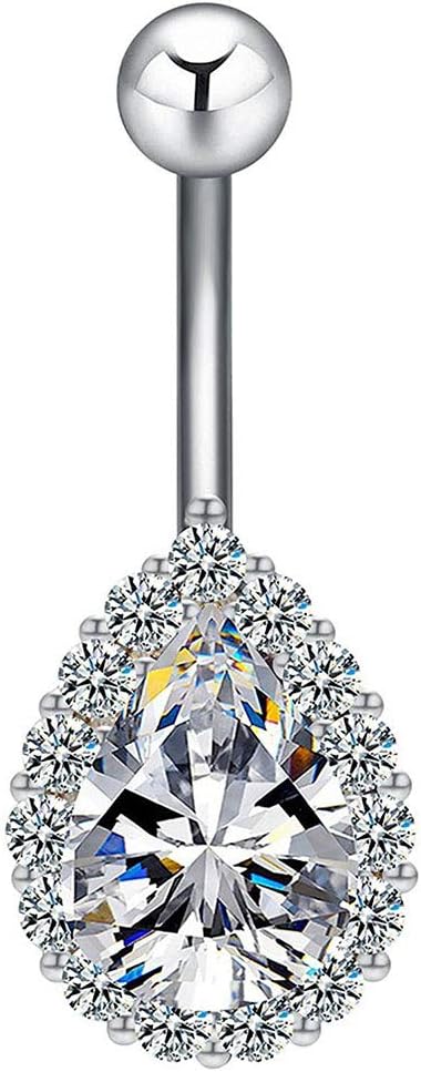 Jytrading Women Navel Body Ring Piercing,Water Drop Rhinestone Barbell Belly Button Jewelry Delicate Navel Nail