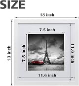 EGOFINE 12x12 Picture Frame Solid Wood with Acrylic Glass 8x8 Mat White view 3