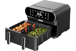 TOPZEE 11-QT Large Air Fryer - 8 in 1 XL Airfryer with Basket Divider, For Air Fry, Roast, Broil, Bake, Reheat, Dehydrate, Keep Warm, and French Fries, Dishwasher Safe, Black