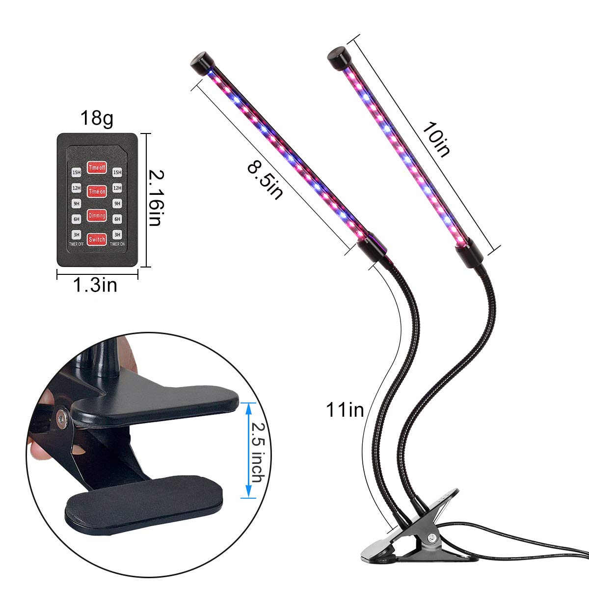 LED Grow Light, INKERSCOOP Upgraded Grow Lamp Auto ON/Off 18W 36 LED Dual Head 3-6-9-12-15 Timer 5 Dimmable Levels Plant Growing Lights 3 Light Spectrum Switching Blue/Red/RED&Blue Light