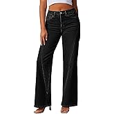 Pink Queen Wide Leg Jeans for Women 2025 High Waisted Casual Loose Fit Denim Pants Trendy Seamed Long Trousers with Pockets