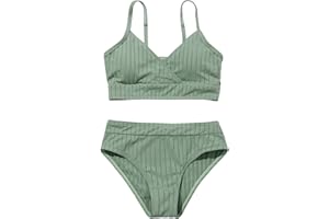 Milumia Girl's Cute Two Piece Swimsuit V Neck Spaghetti Strap Wireless Bikini Set