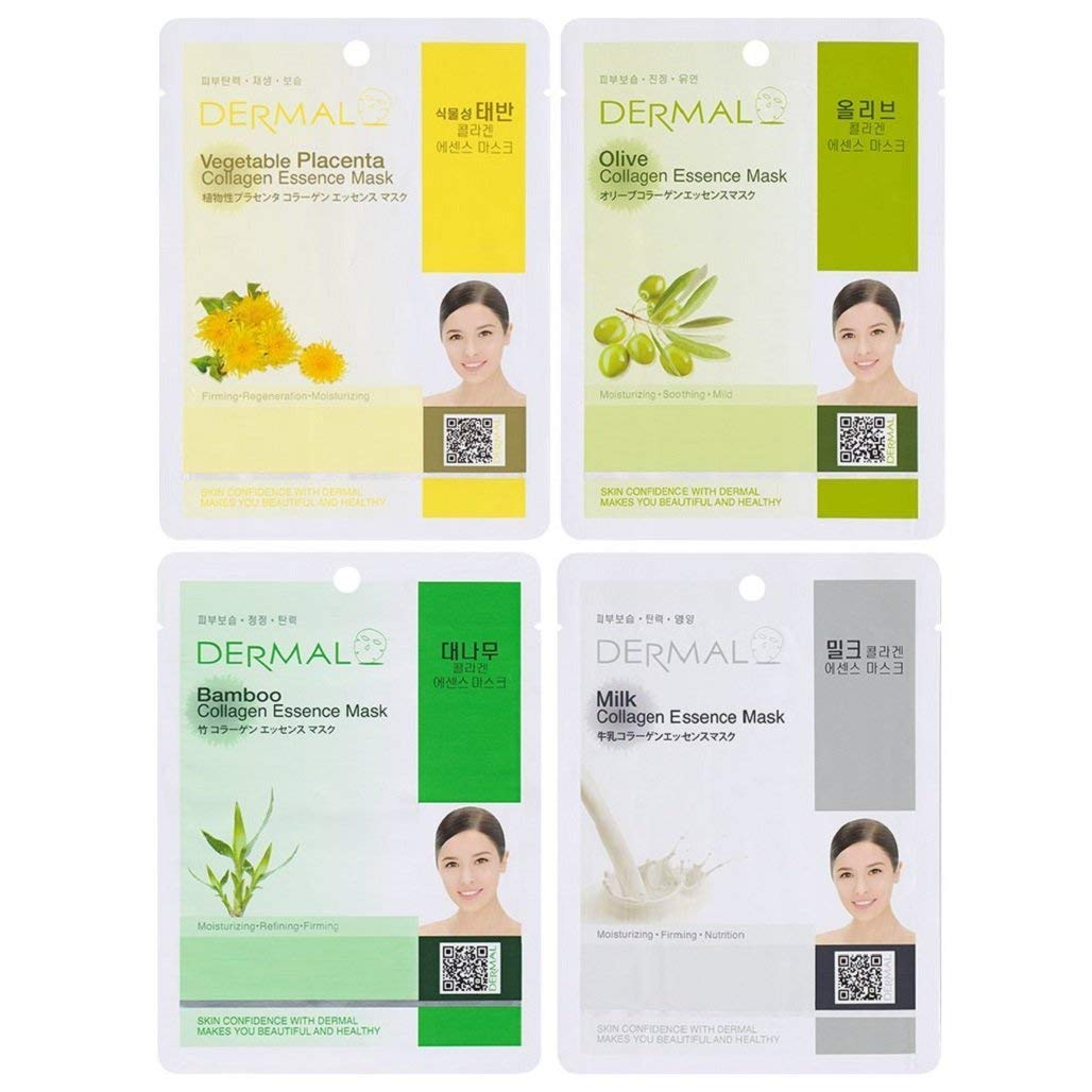 Dermal Korea Collagen Essence Full Face Facial Mask Sheet, 16 Combo Pack : Beauty